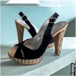 CASADEI Black Slingback Peeptoe Heels Size 5.5